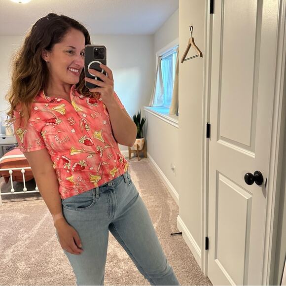 Vintage Nashbar Pink Strawberry Floral Print Cycling Bike Bib Top Medium - Picture 2 of 11